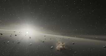Artistic impression of an asteroid belt