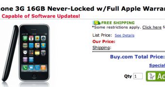 Buy.com advertises its offering using a banner filled with info on what you can "do" with an unlocked iPhone 3G
