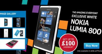 £100 Cashback with White Nokia Lumia 800 from Phones4U