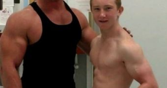 Jake and his father training together at the gym