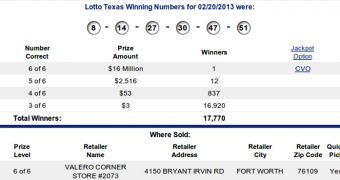 A winning announcement has been posted by the Texas Lottery Commission