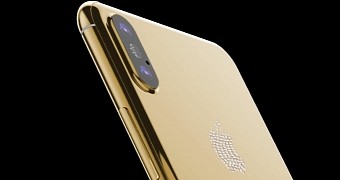 Render of a gold-plated iPhone with Swarovski crystals