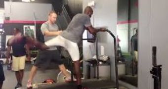 Chad Johnson runs on a treadmill