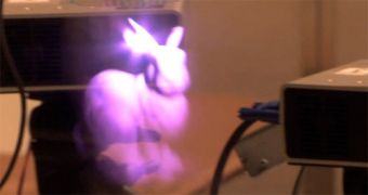 3D rabbit created on cylindrical fog display