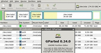 Gparted 0.24.0 in 4MParted 15.0