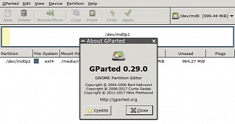 GParted 0.29.0 running on 4MParted 23.0 Beta