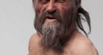 This is an image showing the Iceman's reconstructed face