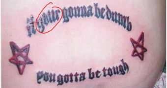 "You're" is misspelled on this "Dumb and tough" tattoo