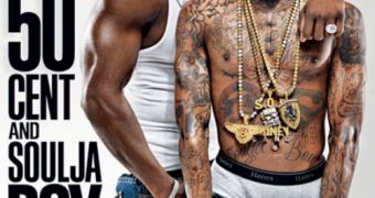 Rappers 50 Cent and Soulja Boy for the latest issue of XXL Magazine