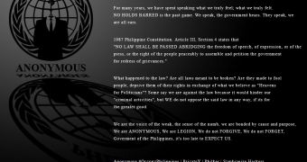 Philippines government sites defaced by Anonymous