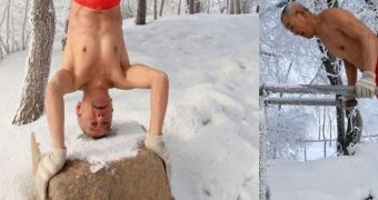 77-Year-Old Teacher Exercises in the Snow in His Underwear
