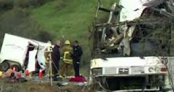 A Caltrans tour bus collided with a pick-up truck on California Highway 38