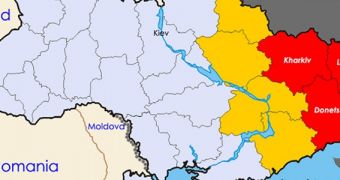 Map showing regions of unrest in eastern Ukraine