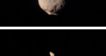 Mars' moons: Phobos (upper image) and Deimos