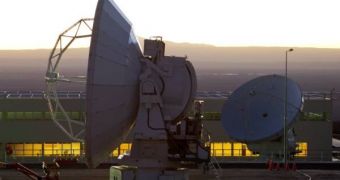 The two newly installed and connected antenna dishes at ALMA
