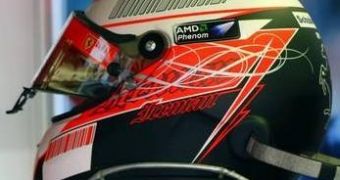 AMD's Phenom FX logo spotted on the helmet of an F1 Ferrari Team Driver