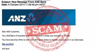 Message in phishing email claiming to be from ANZ Bank