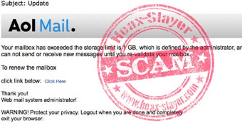 AOL Phishing Mail Lures with “Exceeded Storage Limit” Subject