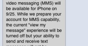 AT&T's mass SMS sent out to owners of an iPhone 3G or 3GS (the original iPhone is not compatible with AT&T's MMS service)