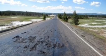 Thermal activity in Yellowstone's National Park makes access road melt
