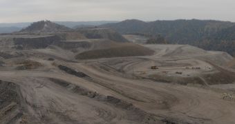 A pice of a larger view, showing the devastation that mountaintop removal mining leaves behind