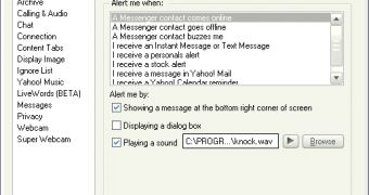 Yahoo Messenger sound settings