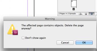 Adobe InDesign warning box
