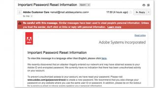 Adobe breach notification flagged as spam