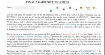 Advance Fee Scam: International FIFA World Cup Online Lottery Program