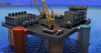 Rendition of the OTEC platform being constructed off the coast of  Hawaii