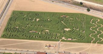 This is an aerial view of a corn maze featuring the NASA Kepler mission