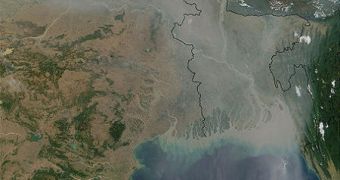 Aerosol pollution is seen here over India