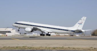 This is the NASA DC-8 aircraft that will be used to create validation precipitation datasets for the upcoming GPM satellite mission
