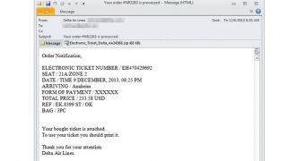 Example of malware-spreading airline email