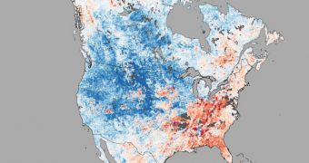 Land temperature variations from the average, recorded in the US this December