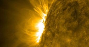 This image shows strong solar activity in early July, 2011, caused by Alfvén waves
