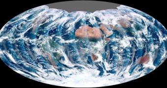 This is the first global image of Earth, which the VIIRS instrument aboard the NPP satellite produced on November 24, 2011