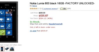 Amazon Slashes Nokia Lumia 800 Price, Now Available for $535 (410 EUR)