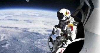 Felix Baumgartner about to jump during a previous test run