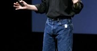 Steve Jobs doing one of his famous keynote addresses