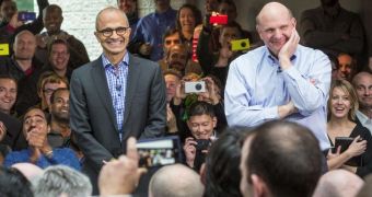 Satya Nadella and Steve Ballmer, Microsoft's new and former CEO
