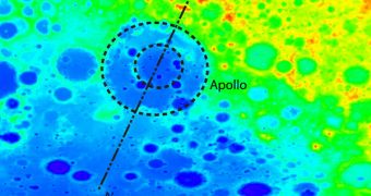 This is elevation map covering the eastern portion of South Pole-Aitken basin, including the Apollo Basin, made using data from Japan’s Kaguya spacecraft