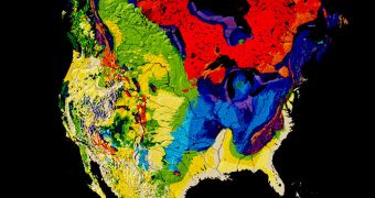 This is a tectonic map of North America, compiled by the US Geological Survey