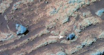 This bomb sag on the surface of Mars was created during a volcanic blast approximately 3.5 billion years ago