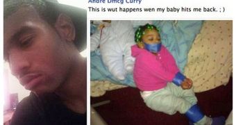 22-year-old Andre Curry posted a photo of his bound and gagged little girl on Facebook
