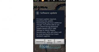 Samsung Galaxy S II update notification