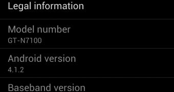 Samsung Galaxy Note II "About phone" (screenshot)