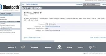 Android 4.1-Based HTC PJ40xxx at Bluetooth SIG