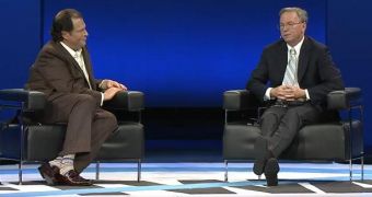 Marc Benioff and Eric Schmidt at Dreamforce 2011 conference