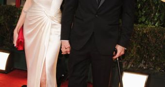 Angelina Jolie and Brad Pitt on the red carpet at the Golden Globes 2012